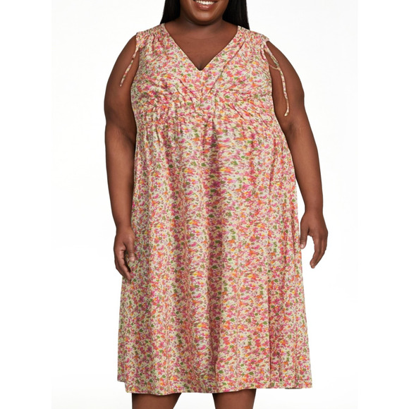 Time and Tru Womens V-Neck Smocked Midi Dress Ditsy Blush Sz XXXL (22) Pullover - Picture 6 of 6